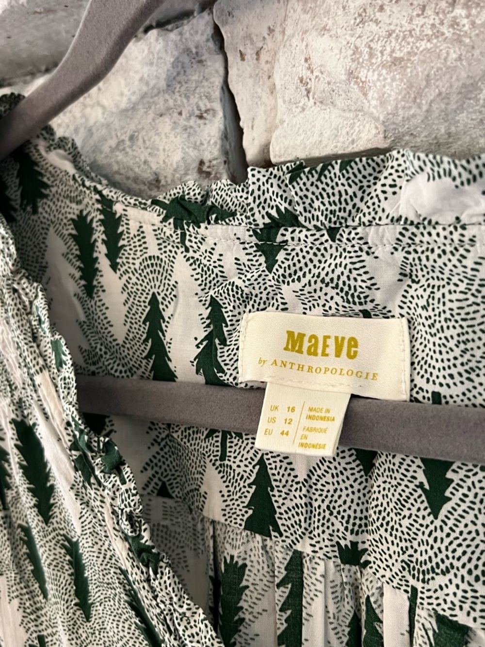 Anthropologie Green & Cream Tree Print Button-Front Blouse - Picture 2 of 3